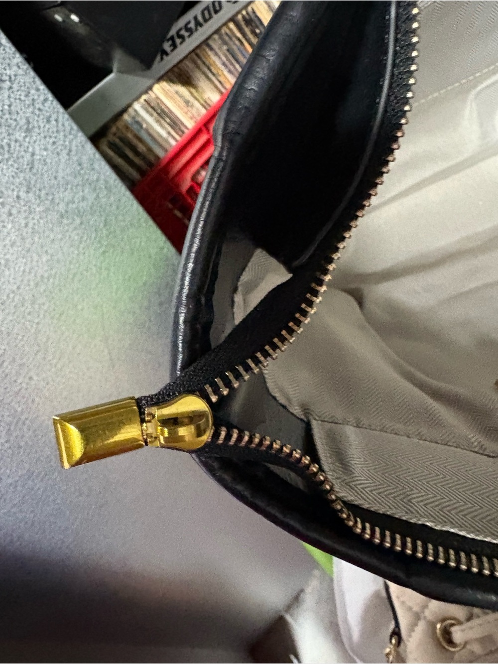 Black Leather Tote with Gold Hardware